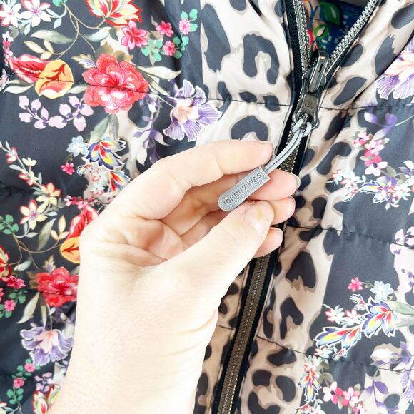 Johnny Was Lubello Reversible Full Zip Leopard Floral Puffer Jacket Black Large - Picture 6 of 13